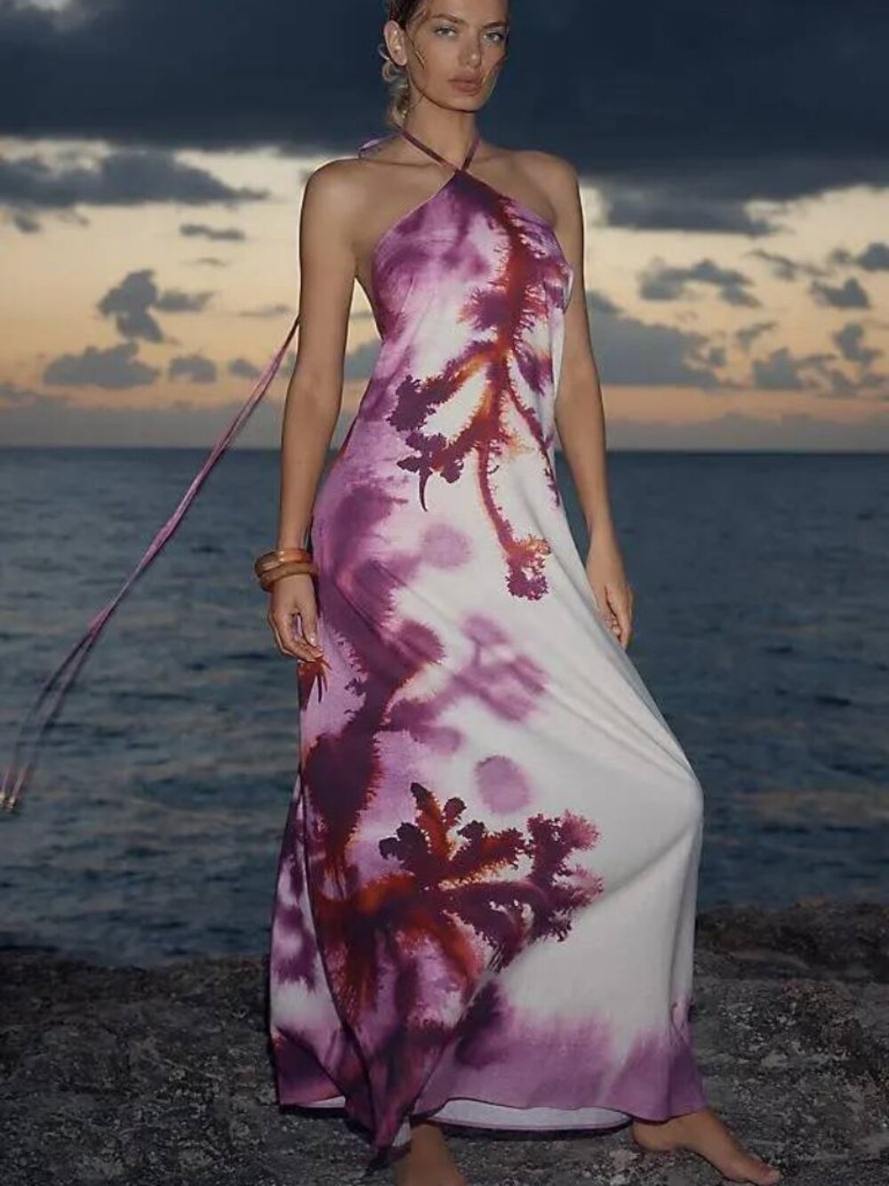 NEW SIGAL Women's Maxi Halter Dress, NWT Size S - Algae Purple